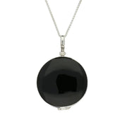 Silver Whitby Jet Glass Large Round Locket P2649