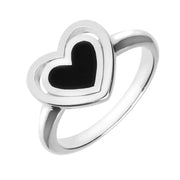 Silver Whitby Jet Heart in Heart Ring R1044