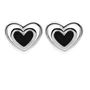 Silver Whitby Jet Heart in Heart Stud Earrings E2260