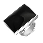 Silver Whitby Jet King's Coronation Hallmark Large Square Ring  R605 CFH