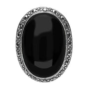 Silver Whitby Jet Marcasite Large Oval Ring R824
