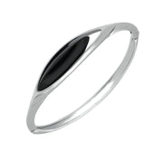 Silver Whitby Jet Marquise Offset Bangle B981