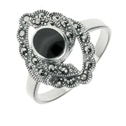 Sterling Silver Whitby Jet Marquise Oval Centre Twisted Ring. R752.