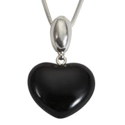 Sterling Silver Whitby Jet Oval Bail Heart Large Necklace. P2032.