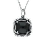 Silver Whitby Jet Oxidised Square Pattern Necklace P2603