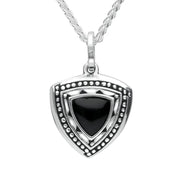 Sterling Silver Whitby Jet Oxidised Triangle Shield Necklace. P2552.