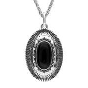 Sterling Silver Whitby Jet Patterned Oxidised Shield Necklace P2547