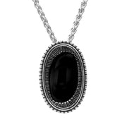 Sterling Silver Whitby Jet Ridged Oval Stone Necklace. P2536.