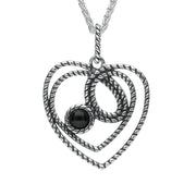 Sterling Silver Whitby Jet Rope Heart Stone Necklace. P2561.