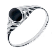 Silver Whitby Jet Small Carved Scroll Ring R048