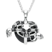 Sterling Silver Whitby Jet Small Cross Heart Skull Necklace PUNQ0004989