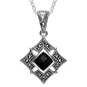 Silver Whitby Jet Square Marcasite Necklace P2341