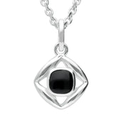 Silver Whitby Jet Stone Open Square Necklace P2541