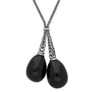 Silver Whitby Jet Tapered Double Dropper Necklace N580