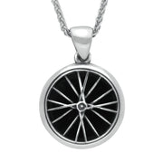 Silver Whitby Jet Tour De Yorkshire Small Bike Wheel Necklace P2517