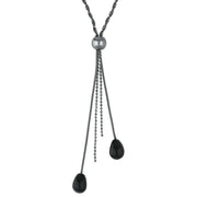 Silver Whitby Jet Two Pear Snake Twist Necklace N793