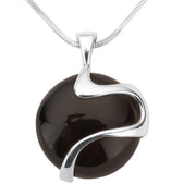 Silver Whitby Jet Wavy Round Disc Necklace P1851