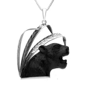 C W Sellors Sterling Silver Whitby Jet Puma Head and Leaf Necklace, PUNQ0006199.