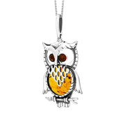 Sterling Silver Amber Large Owl Necklace. P2323.