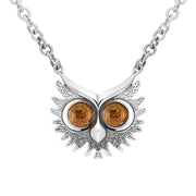 Sterling Silver Amber Owls Face Necklace. N945.