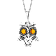 Sterling Silver Amber Small Owl Necklace, P3157