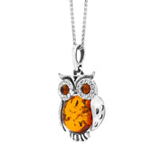 Sterling Silver Amber Zirconia Owl Necklace