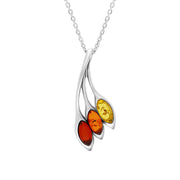 Sterling Silver Baltic Amber Three Leaf Necklace