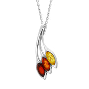 Sterling Silver Baltic Amber Three Leaf Necklace