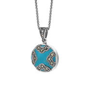 Sterling Silver Turquoise Marcasite Round Four Arc Necklace, P2140.