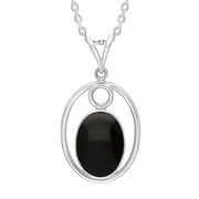 Sterling Silver Whitby Jet Oval Open Frame Necklace Punq0007663