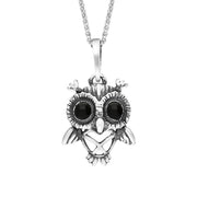 Sterling Silver Whitby Jet Small Owl Necklace, P3157.Sterling Silver Whitby Jet Small Owl Necklace, P3157.