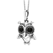 Sterling Silver Whitby Jet Small Owl Necklace, P3157.