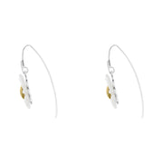 Sterling Silver and Yellow Gold White Mother Of Pearl Tuberose Daisy Drop Earrings, E2206.