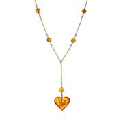 Sterling Silver Gold Plated Amber Bar Beaded Heart Necklace D NUNQ0000064.