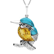 Sterling Silver Amber Turquoise Kingfisher Three Piece Set P3148 E2524 M354