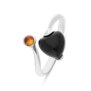Sterling Silver Amber Whitby Jet Ring, R1227