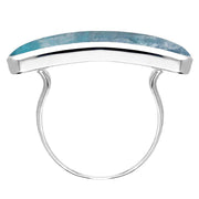 Sterling Silver Aquamarine Lineaire Long Oval Ring, R1005.