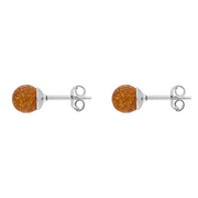 Sterling Silver Baltic Amber Orange 7mm Ball Stud Earrings. E1752.