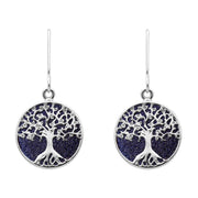 Sterling Silver Blue Goldstone Round Tree of Life Drop Earrings, E2429.
