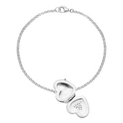 Sterling Silver Cubic Zirconia Heart Keepsake Locket Bracelet, B1247_2