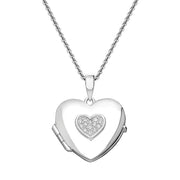 Sterling Silver Cubic Zirconia Heart Keepsake Locket P2629