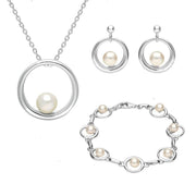 Sterling Silver Freshwater Pearl Circle Three Piece Set