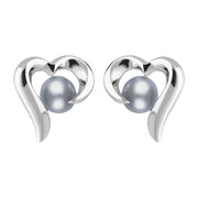 Sterling Silver Grey Pearl Twisted Open Heart Earrings, E2076
