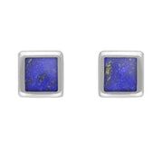 Sterling Silver Lapis Lazuli Dinky Square Stud Earrings. E034.