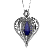 Sterling Silver Lapis Lazuli Flore Filigree Droplet Necklace, P2330C