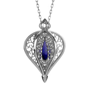 Sterling Silver Lapis Lazuli Flore Filigree Small Necklace, P2338C