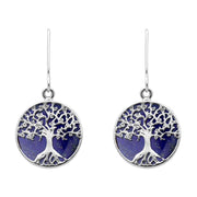Sterling Silver Lapis Lazuli Round Tree of Life Drop Earrings, E2429.