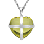 Sterling Silver Lemon Citrine Large Cross Heart Necklace, P1542.