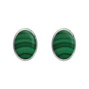 Sterling Silver Malachite 7 x 5mm Classic Small Oval Stud Earrings, E005