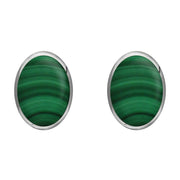 Sterling Silver Malachite 8 x 10mm Classic Large Oval Stud Earrings, E007